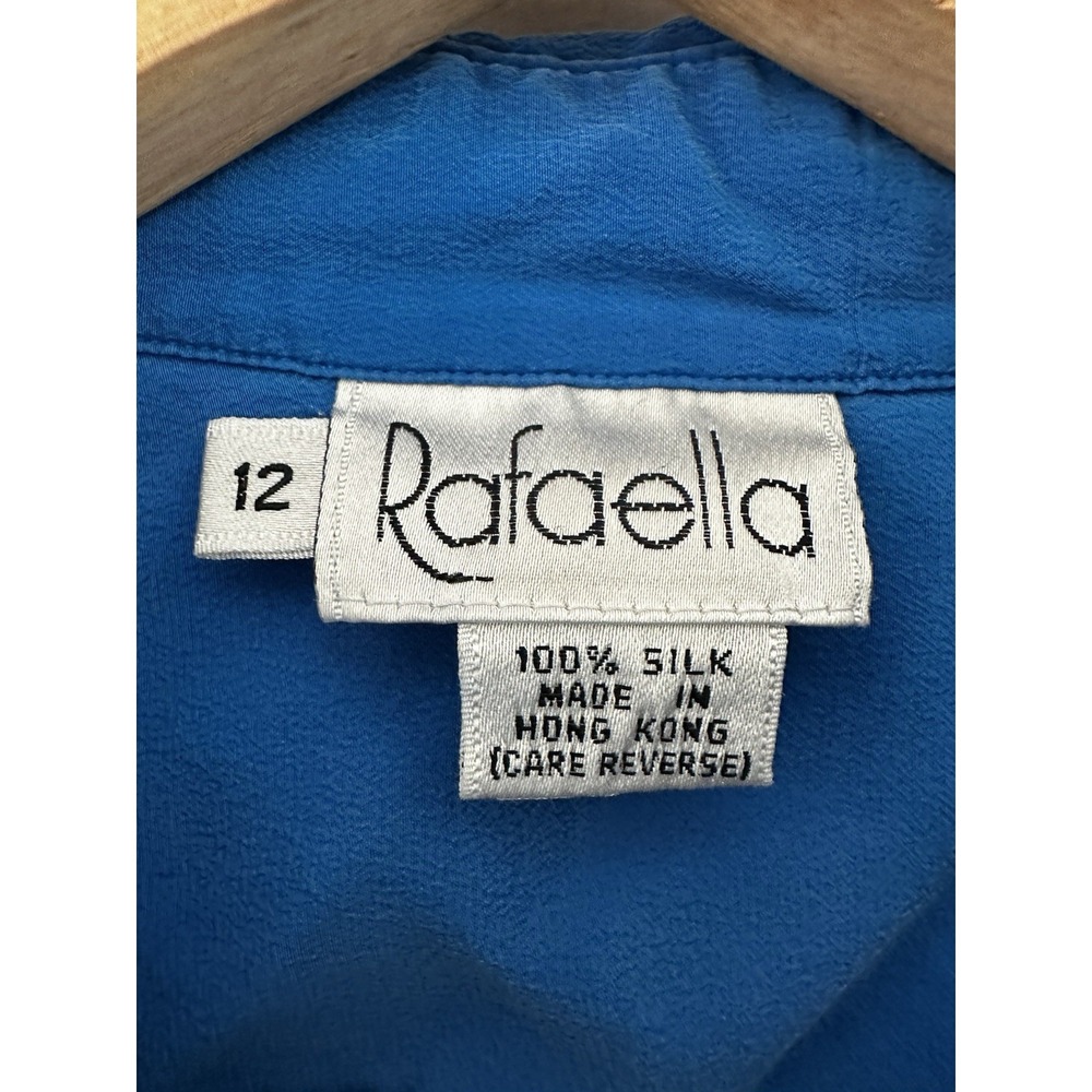 Vintage Rafaella 100% Silk 12‎ Blouse Cobalt Blue Pintuck Button Up Quiet Luxury - Picture 3 of 7